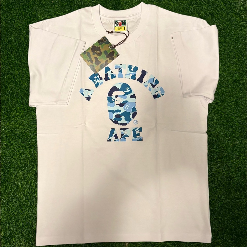 A Bathing Ape White T-Shirt with Blue Camo Logo